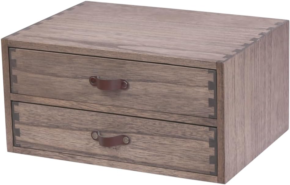 Dark Wood 2-Drawer Desktop Storage Organizer Cabinet