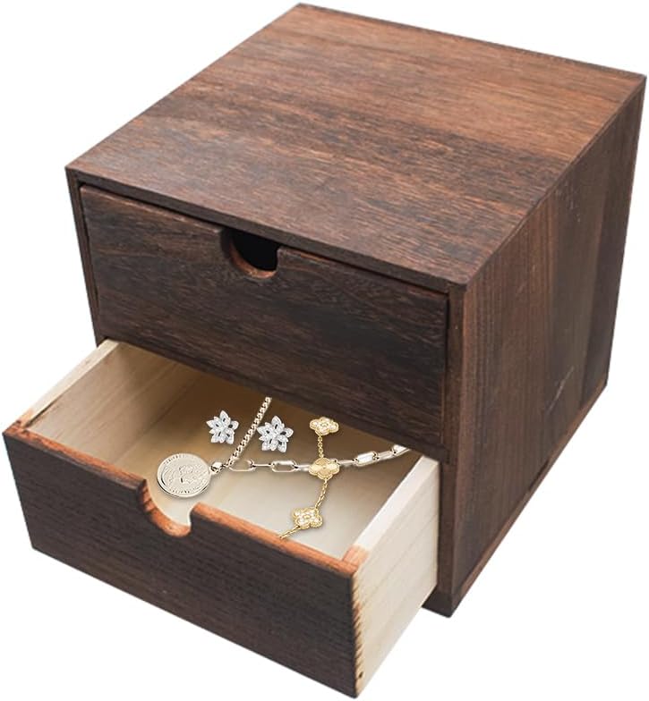 Rustic 2-Drawer Wood Desktop Organizer