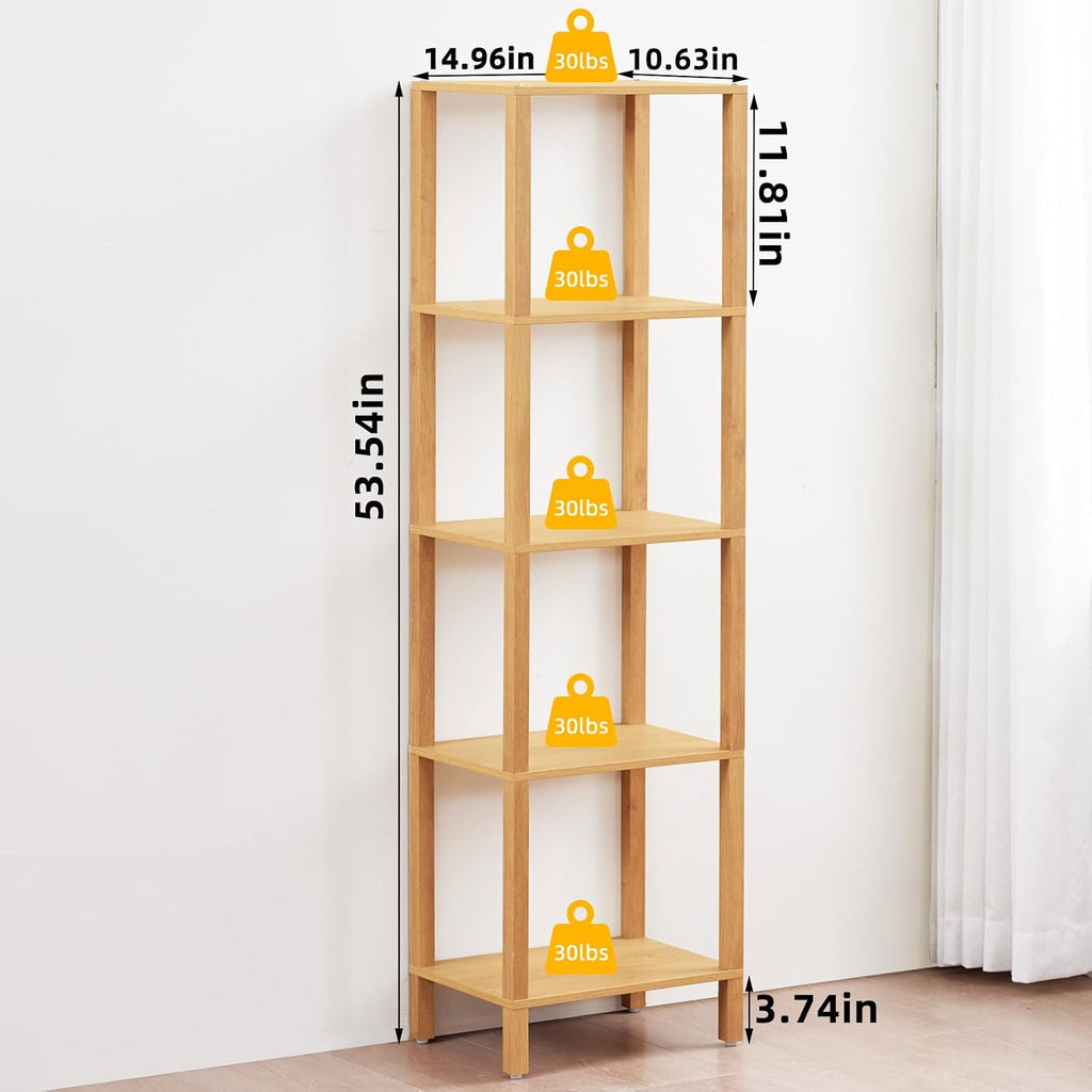 Natural Farmhouse 5-Tier Narrow Bookshelf