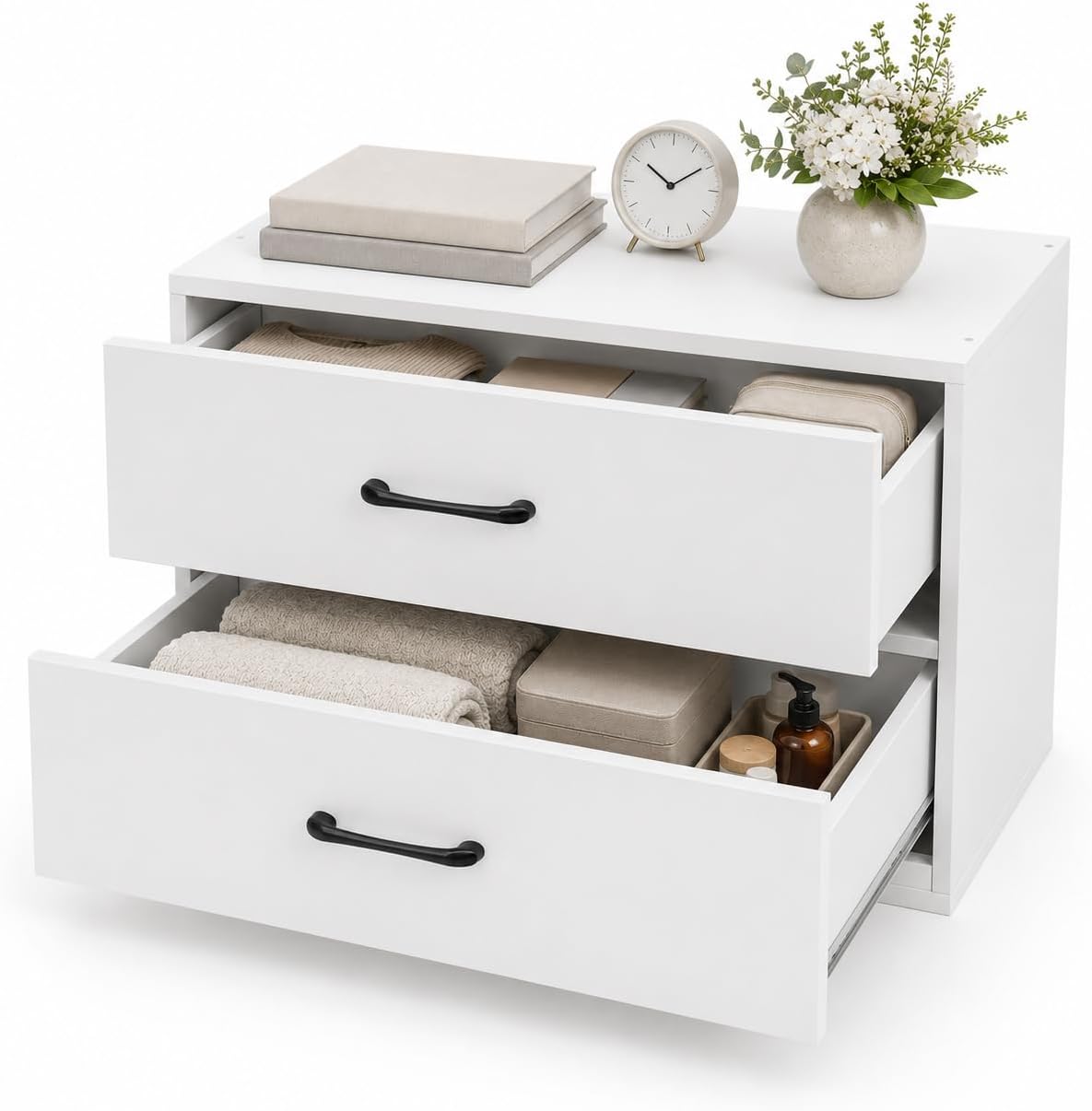 White Stackable 2-Drawer Wood Storage Chest