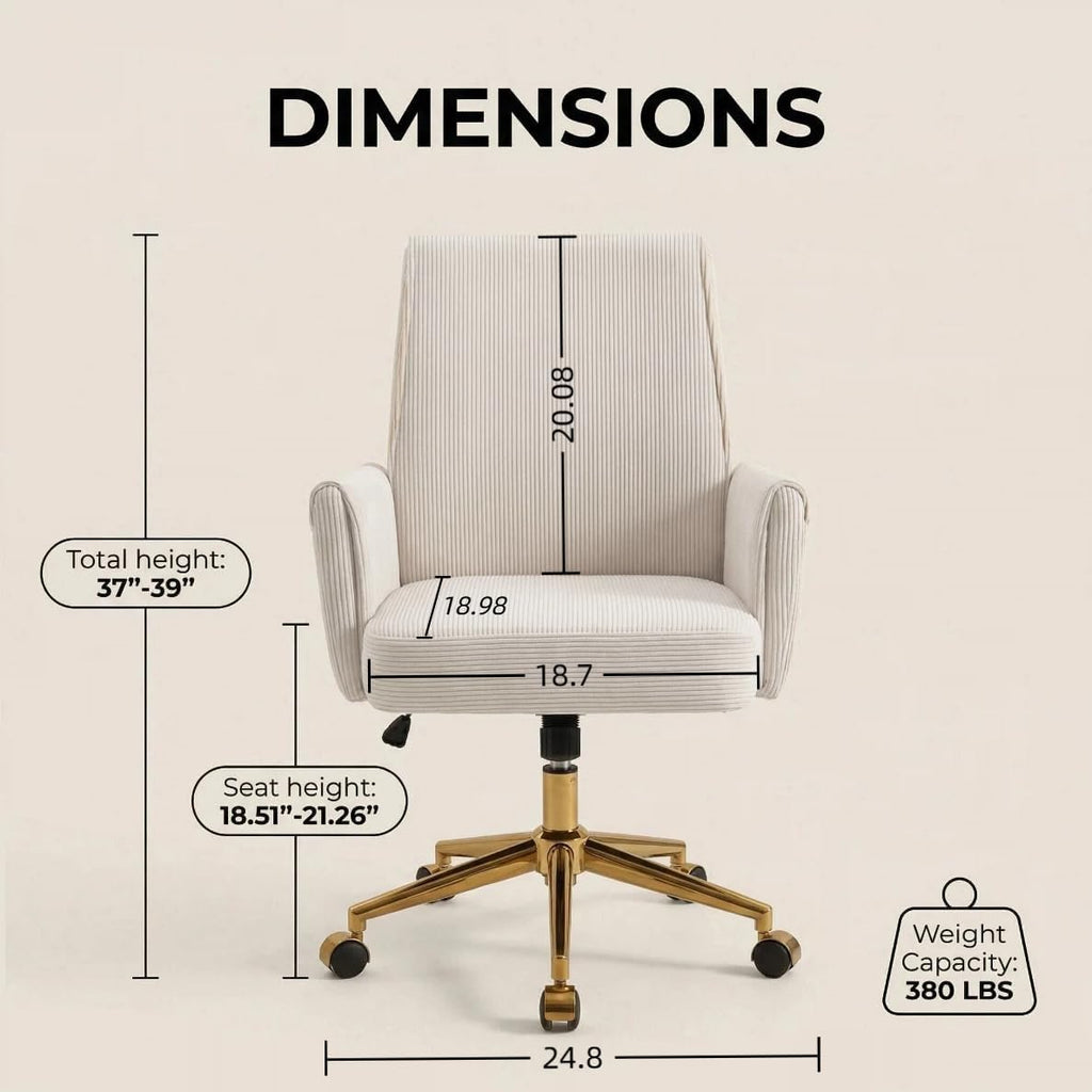 Cream Striped Velvet Adjustable Swivel Task Chair