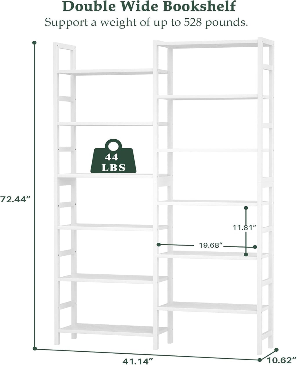 White Bamboo Double Wide 6-Tier Bookshelf