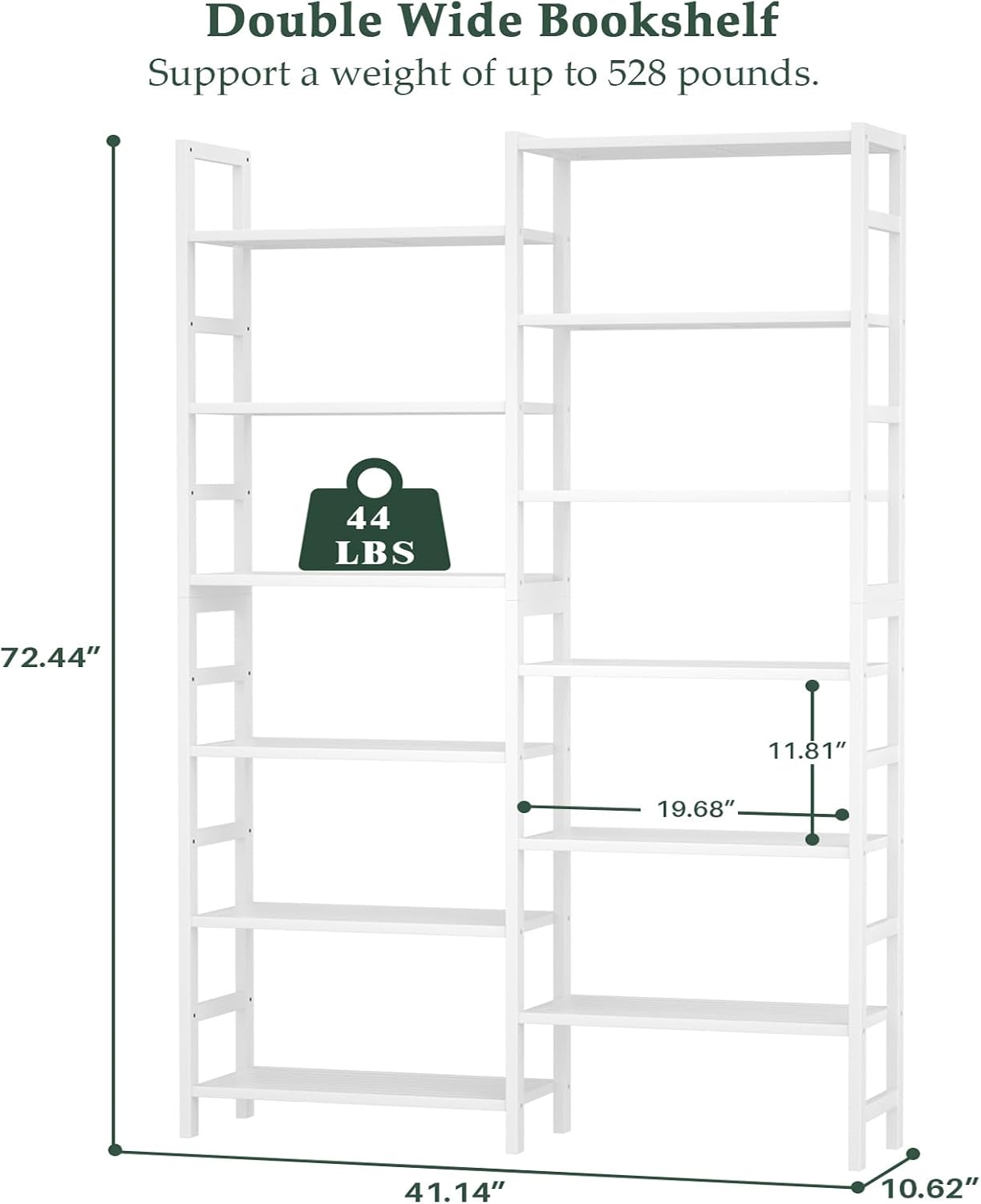 White Bamboo Double Wide 6-Tier Bookshelf