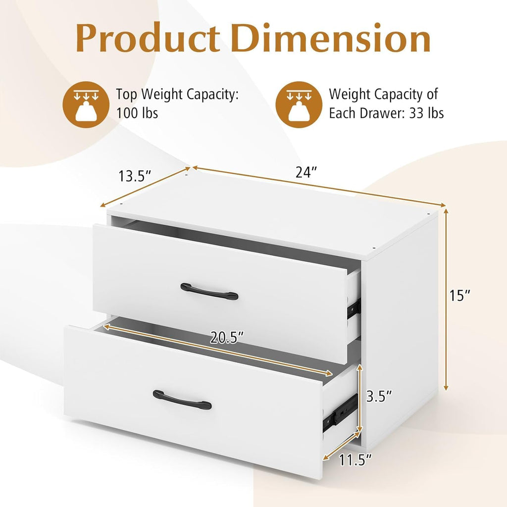 White Stackable 2-Drawer Wood Storage Chest