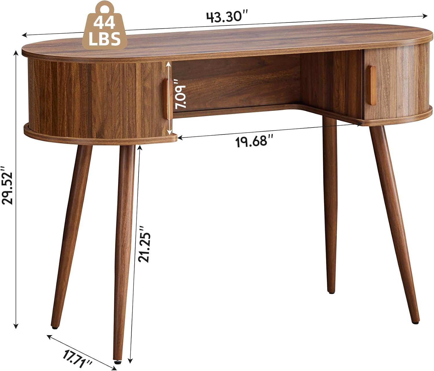 Walnut Oval Fluted Office Desk