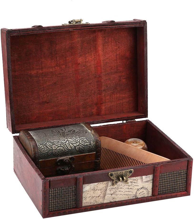 Vintage Locked Stamp Wooden Jewelry Storage Box