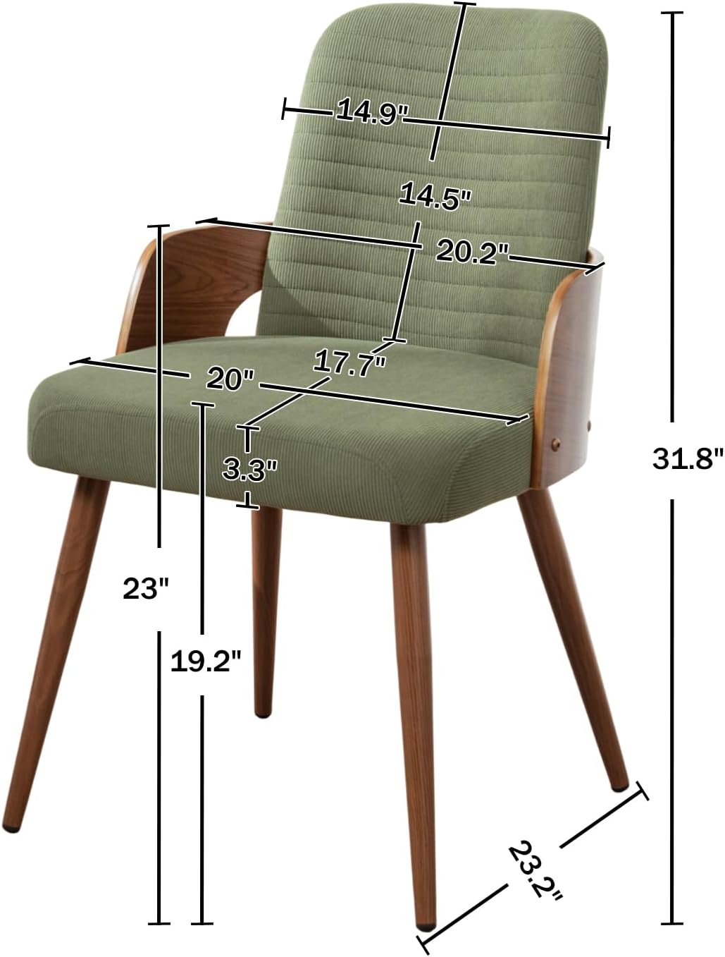 Green Corduroy Mid Century Dining Chair