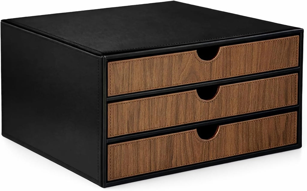 Black Wood Grain 3 Drawer Desktop File Cabinet