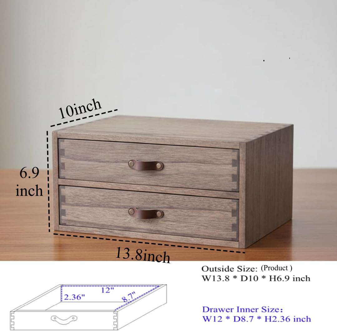 Dark Wood 2-Drawer Desktop Storage Organizer Cabinet
