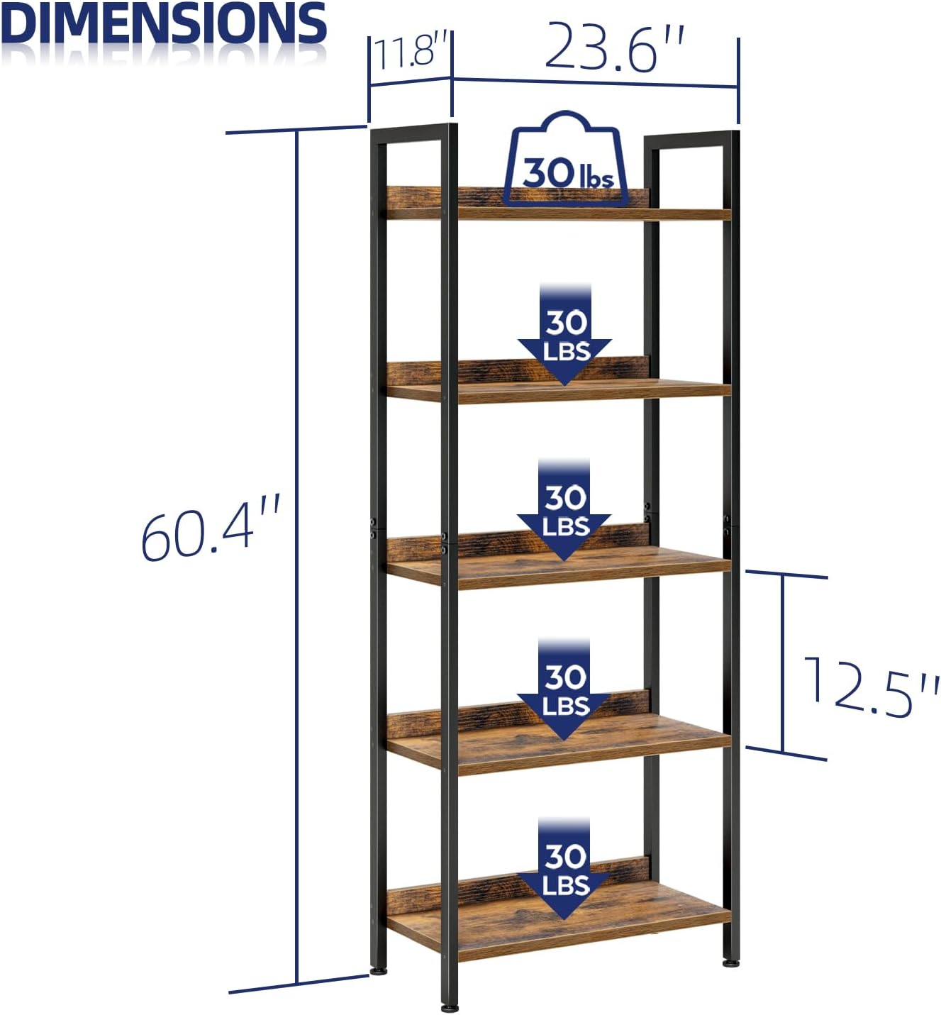Vintage 5-Tier Freestanding Storage Bookshelf