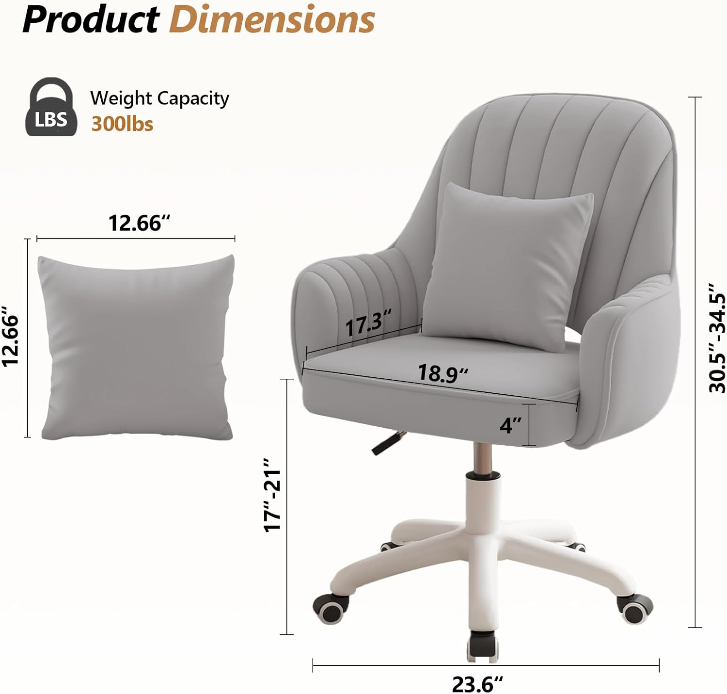 Grey Velvet Adjustable Swivel Vanity Chair