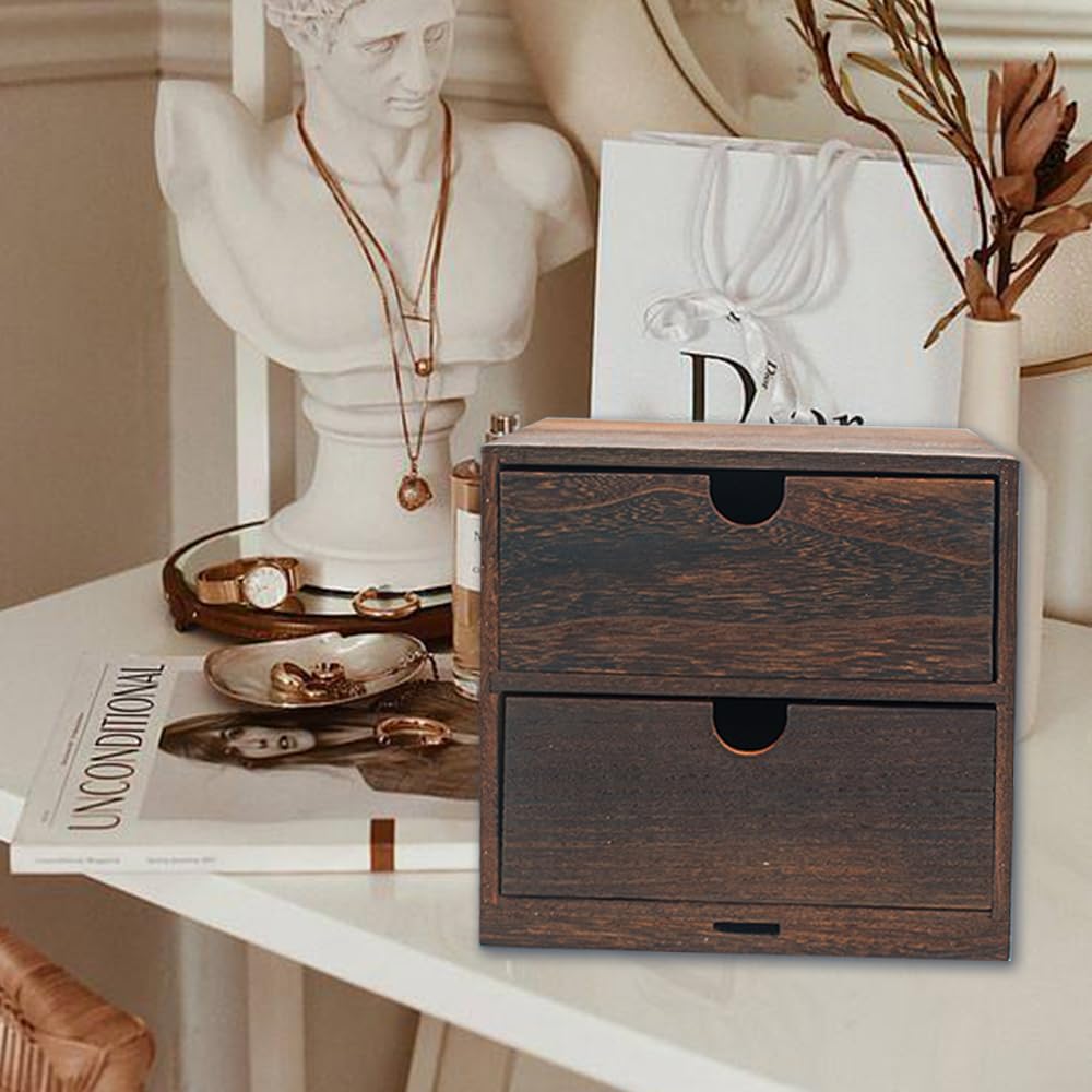 Rustic 2-Drawer Wood Desktop Organizer