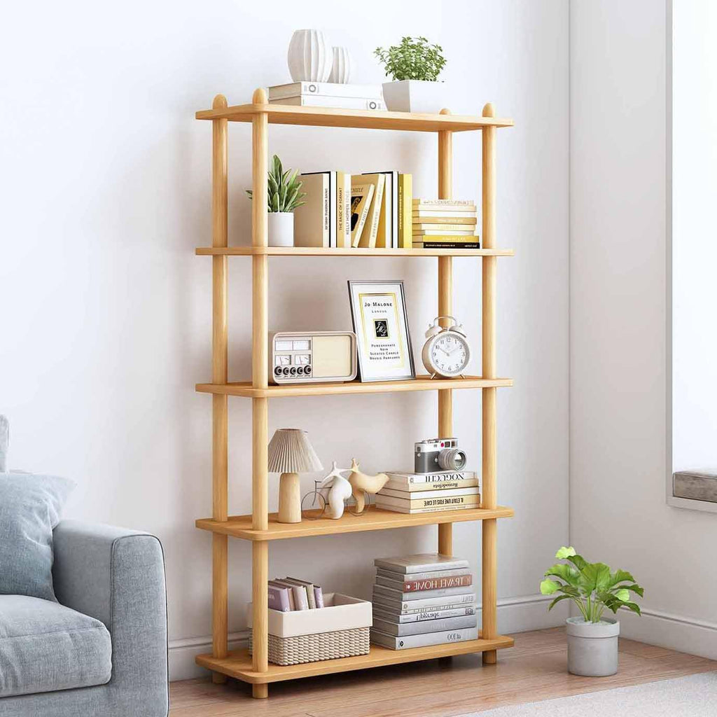Oak Beech Wood 5-Tier Open Bookshelf