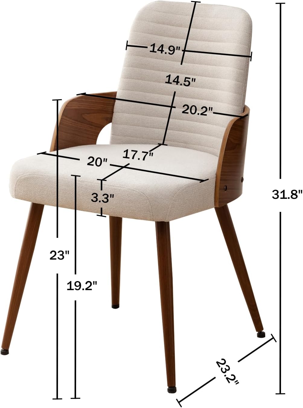 Beige Fabric Mid Century Armless Dining Chair