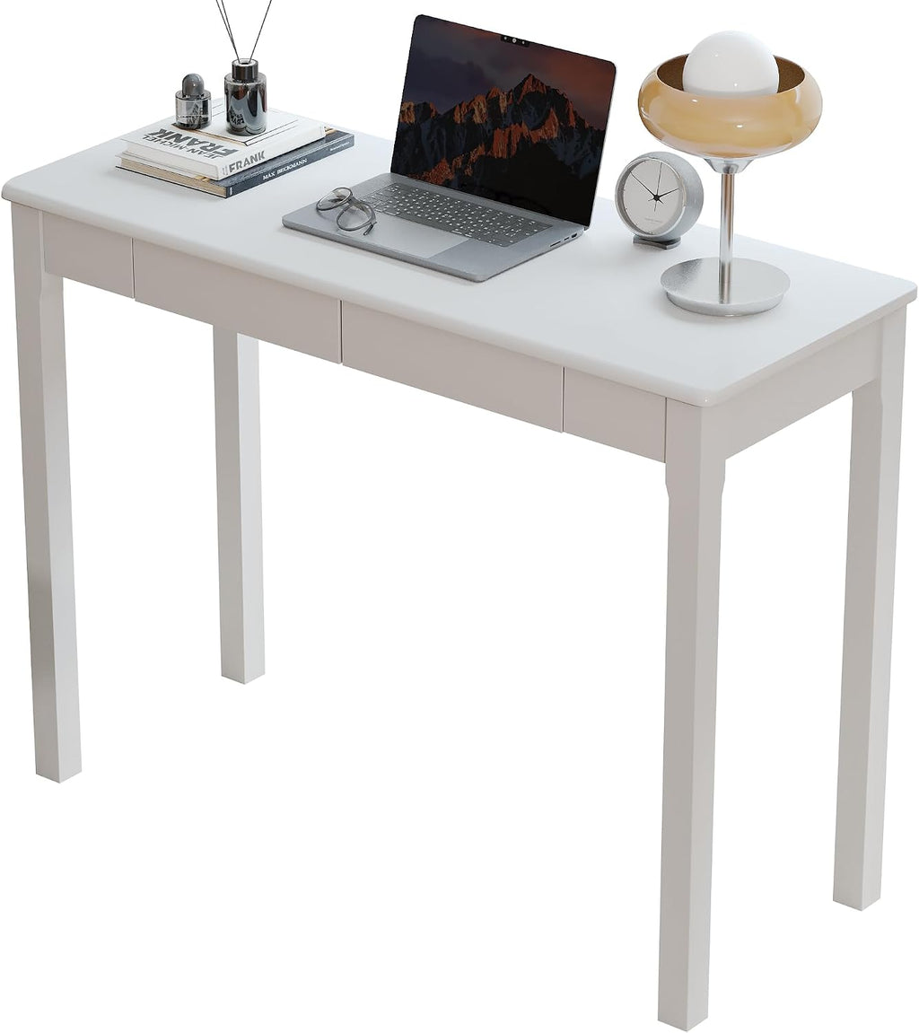 White Rubber Wood Desk with Drawers
