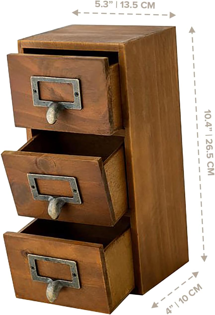 2-Pack Rustic 3-Drawer Desktop Library Organizer