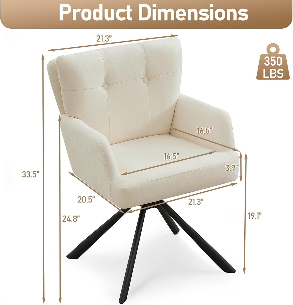 White Fabric Mid Back Swivel Dining Chair