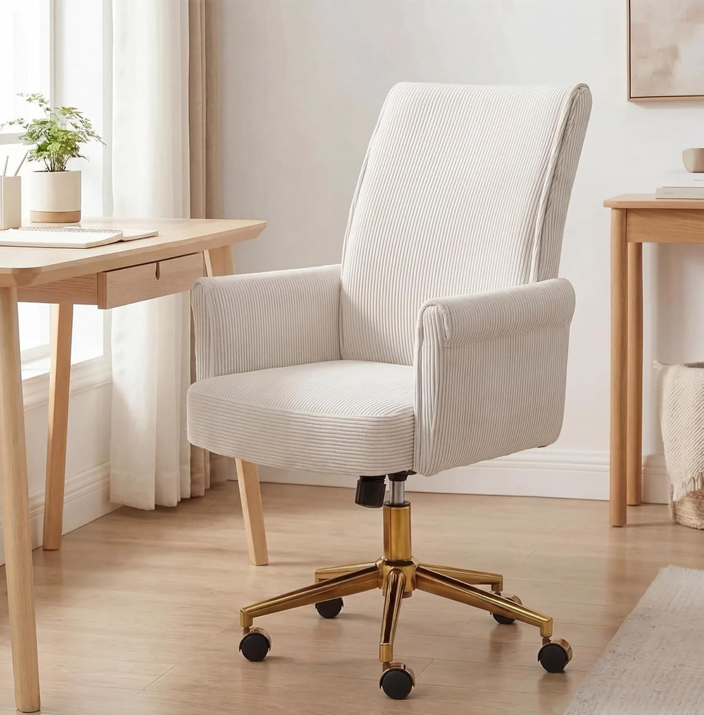 Cream Striped Velvet Adjustable Swivel Task Chair