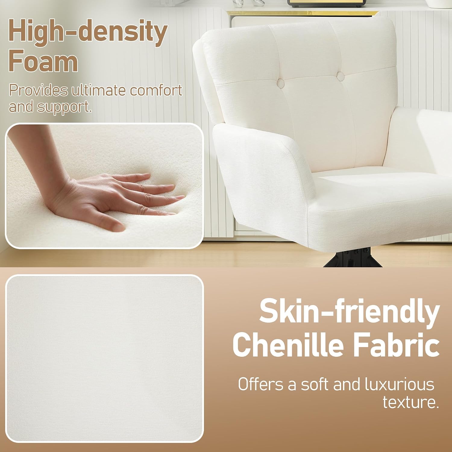 White Fabric Mid Back Swivel Dining Chair