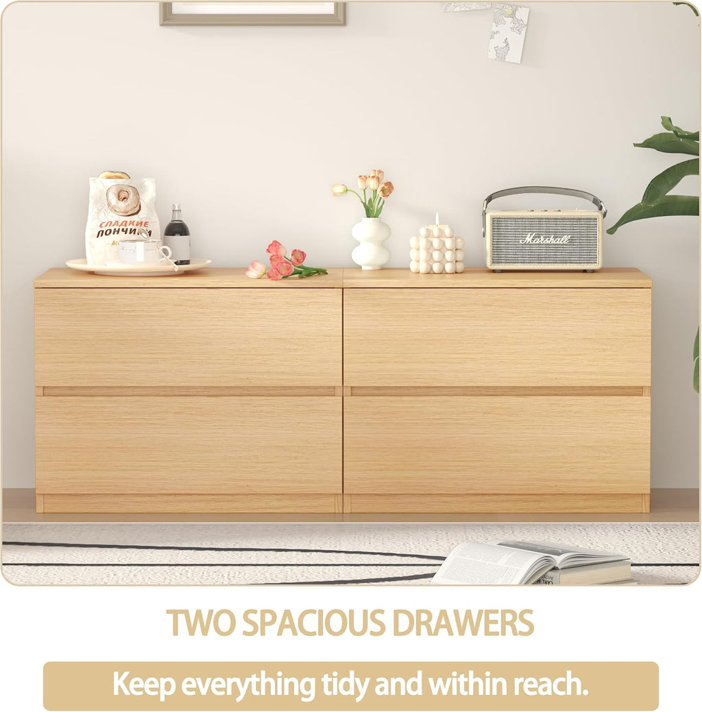 Oak 2-Drawer Multi-scene Storage Dresser Nightstand