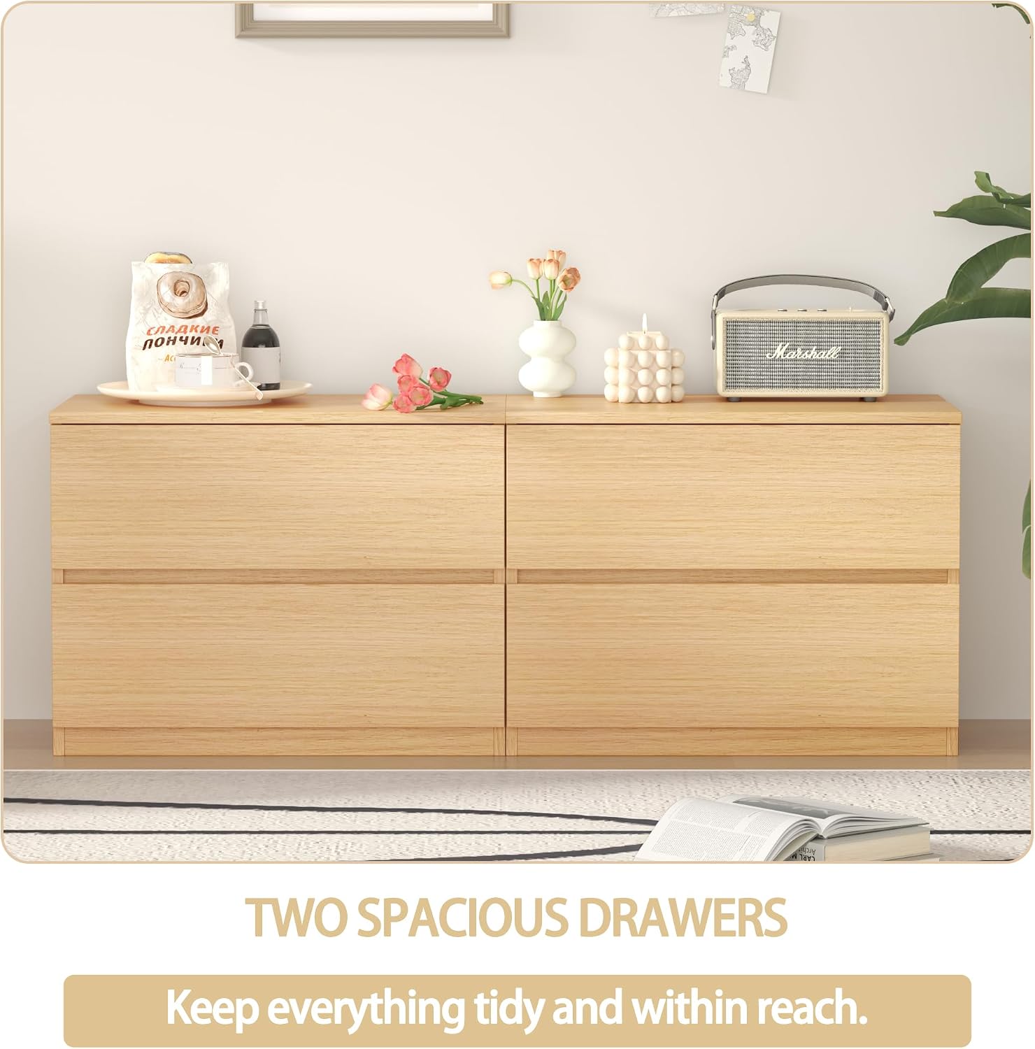 Oak 2-Drawer Multi-scene Storage Dresser Nightstand
