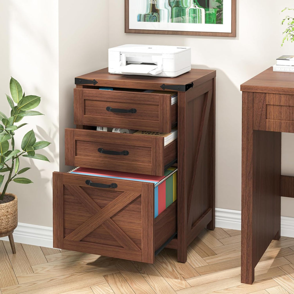 Walnut Farmhouse 3-Drawer Vertical File Cabinet