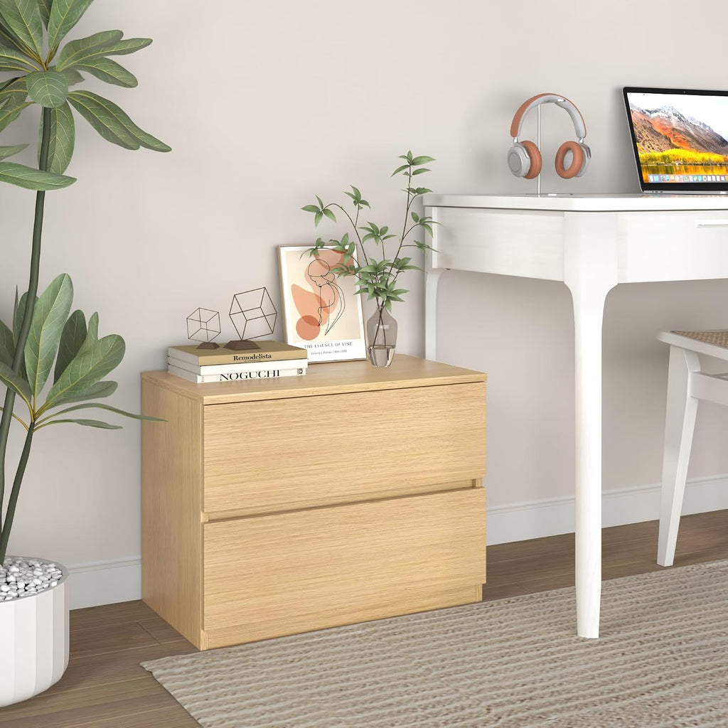 Oak 2-Drawer Multi-scene Storage Dresser Nightstand
