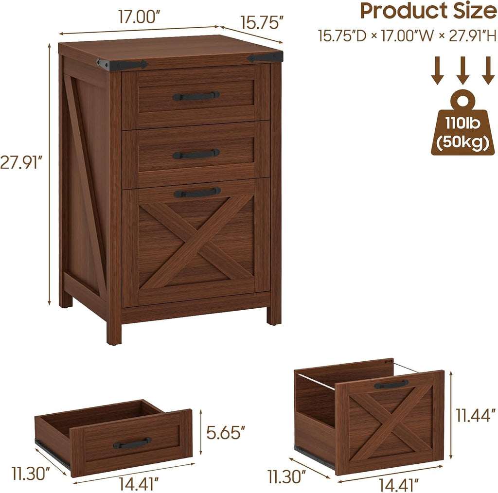 Walnut Farmhouse 3-Drawer Vertical File Cabinet