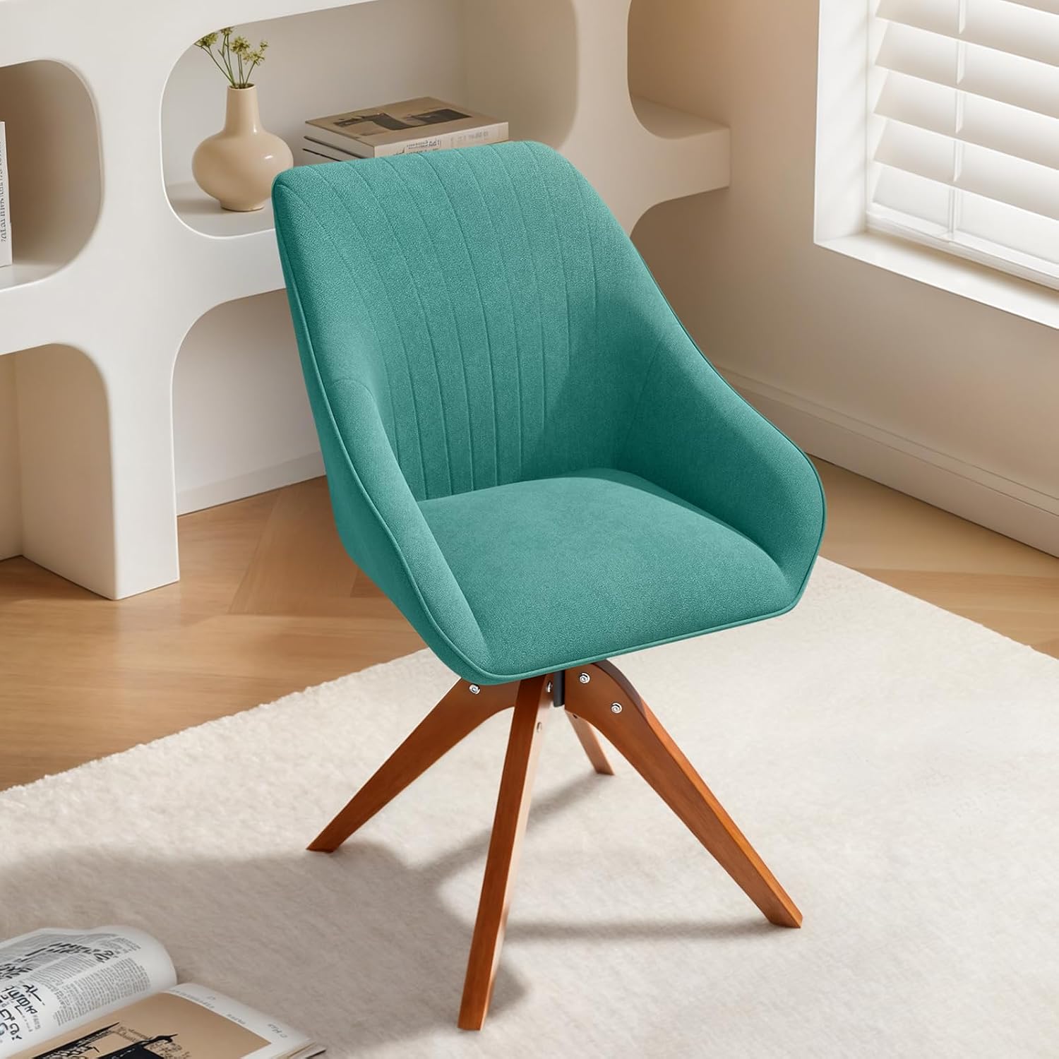 Turquoise Fabric Mid Century Swivel Accent Chair