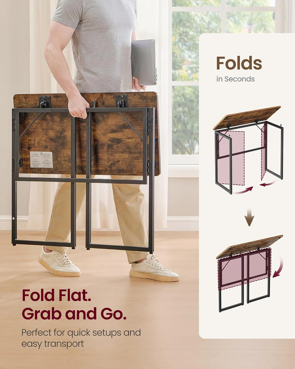 Rustic Brown Foldable Small Desk