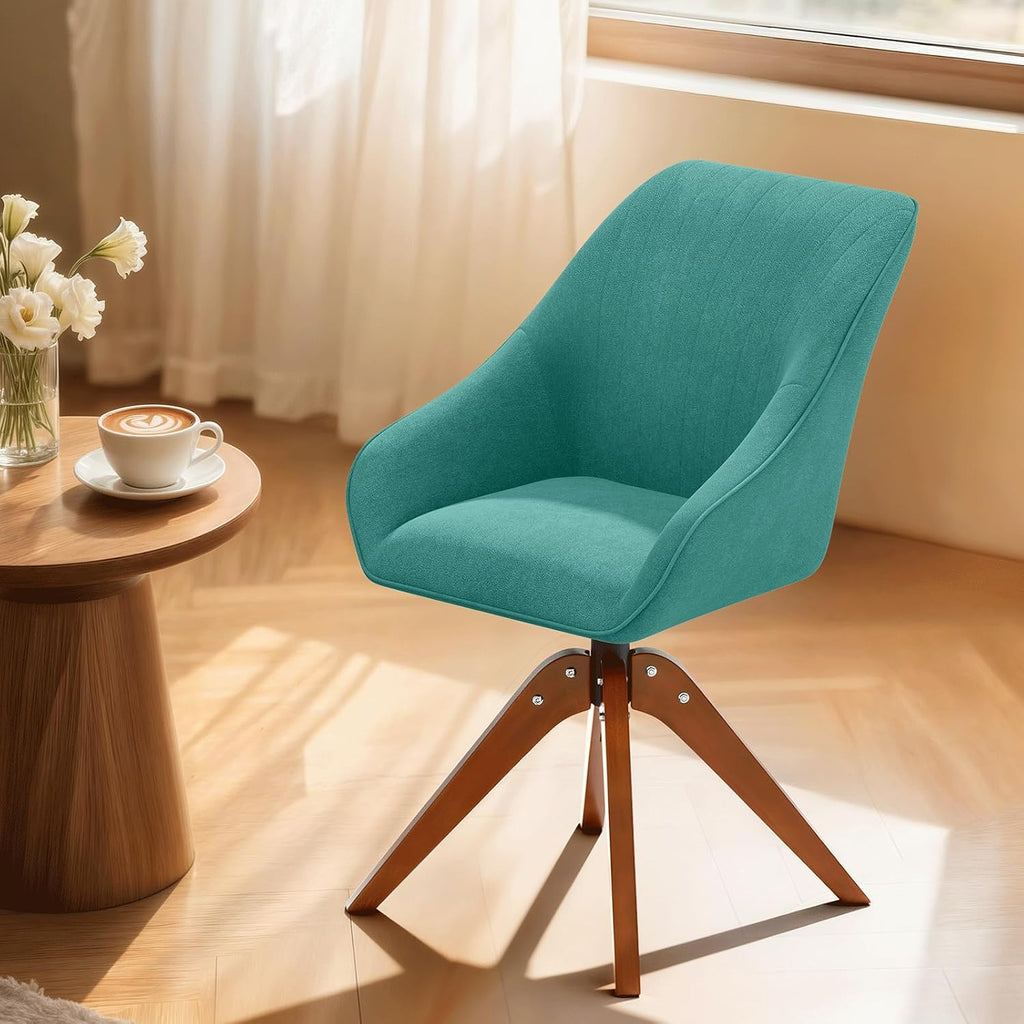 Turquoise Fabric Mid Century Swivel Accent Chair