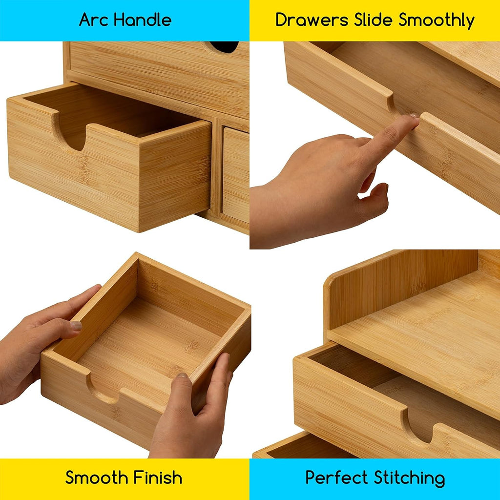Bamboo Drawer Desktop Storage Organizer