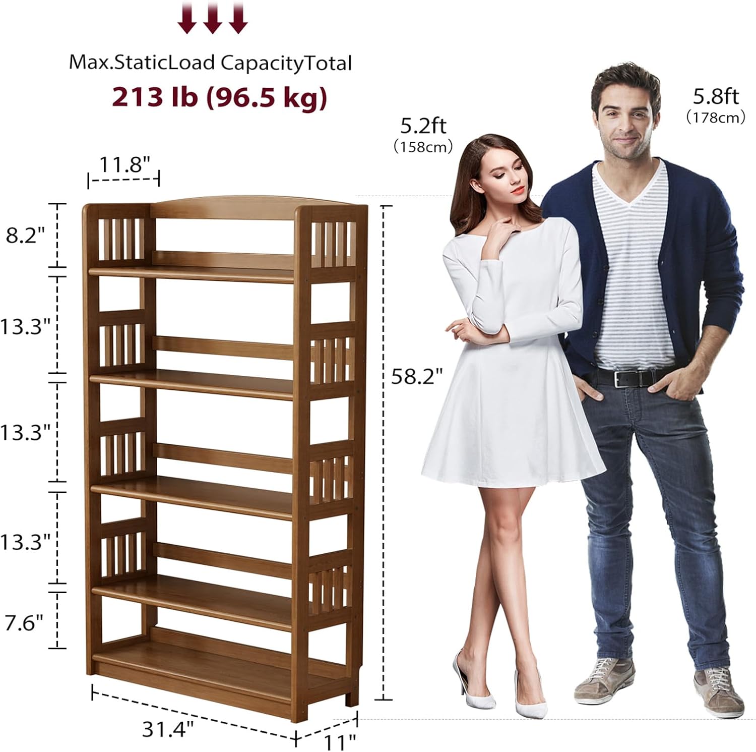 Farmhouse Solid Wood 5-Tier Display Bookshelf