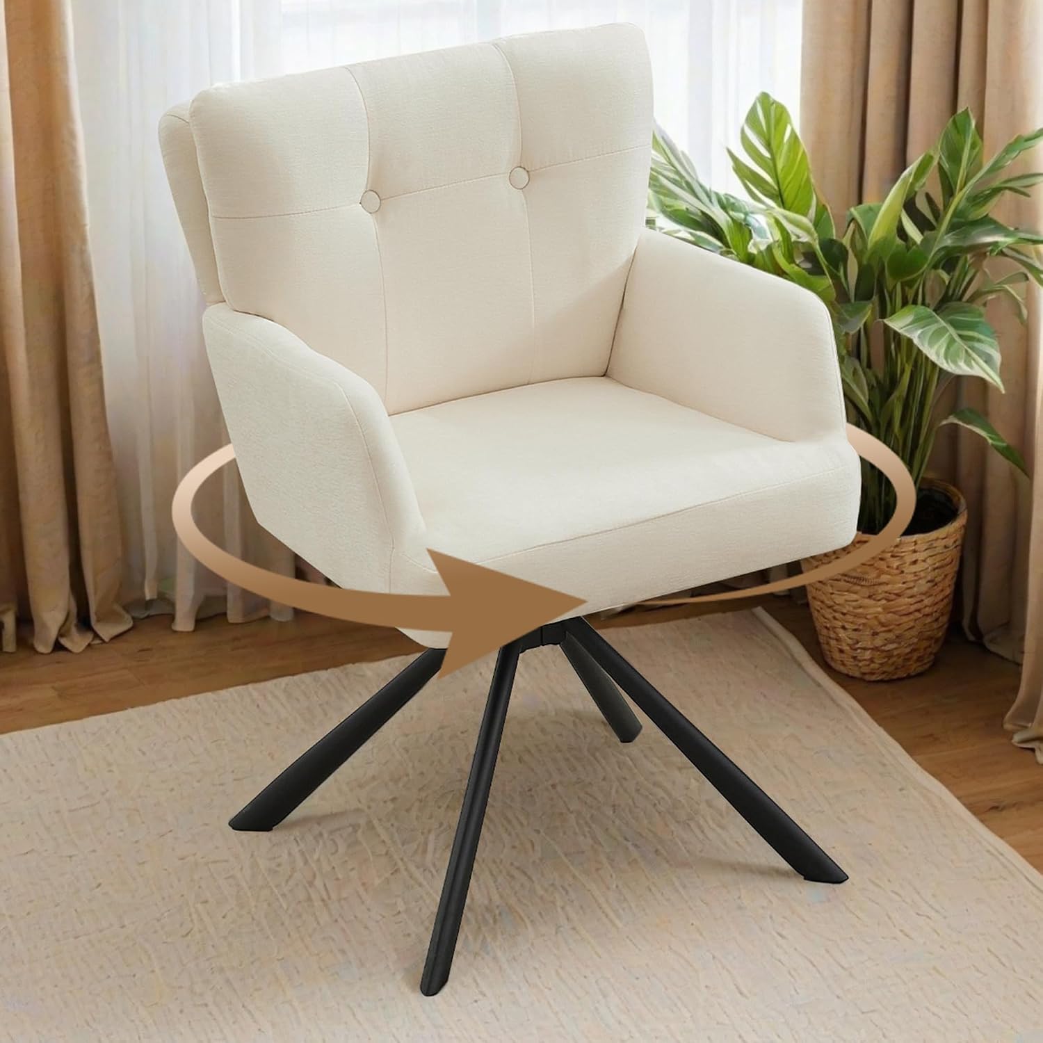 White Fabric Mid Back Swivel Dining Chair