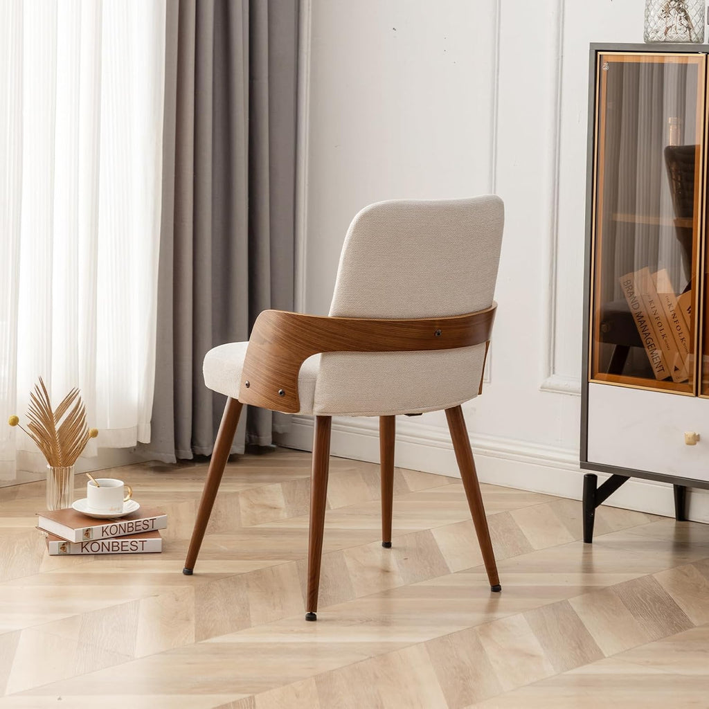 Beige Fabric Mid Century Armless Dining Chair