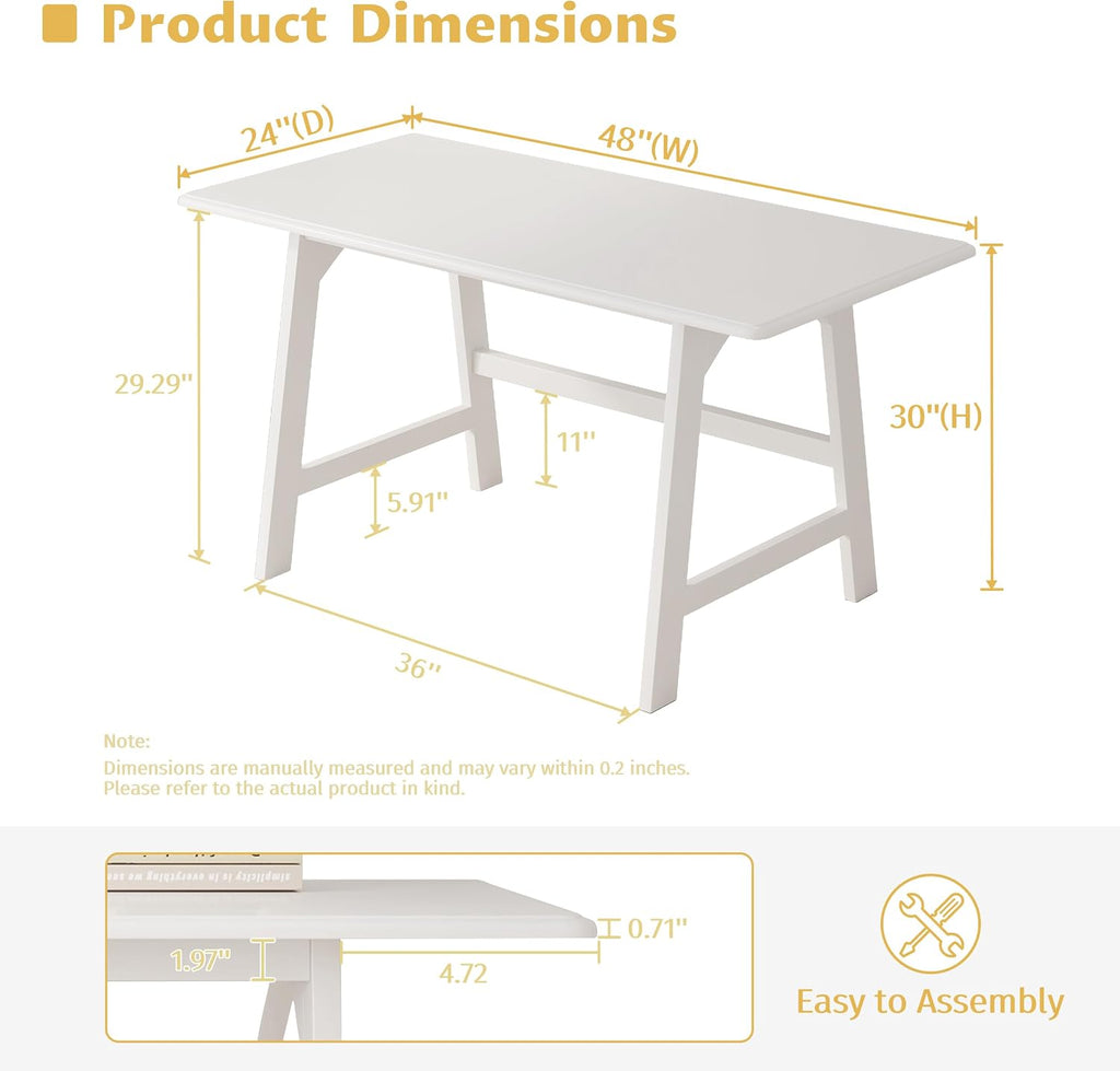 White Solid Wood Minimalist Desk
