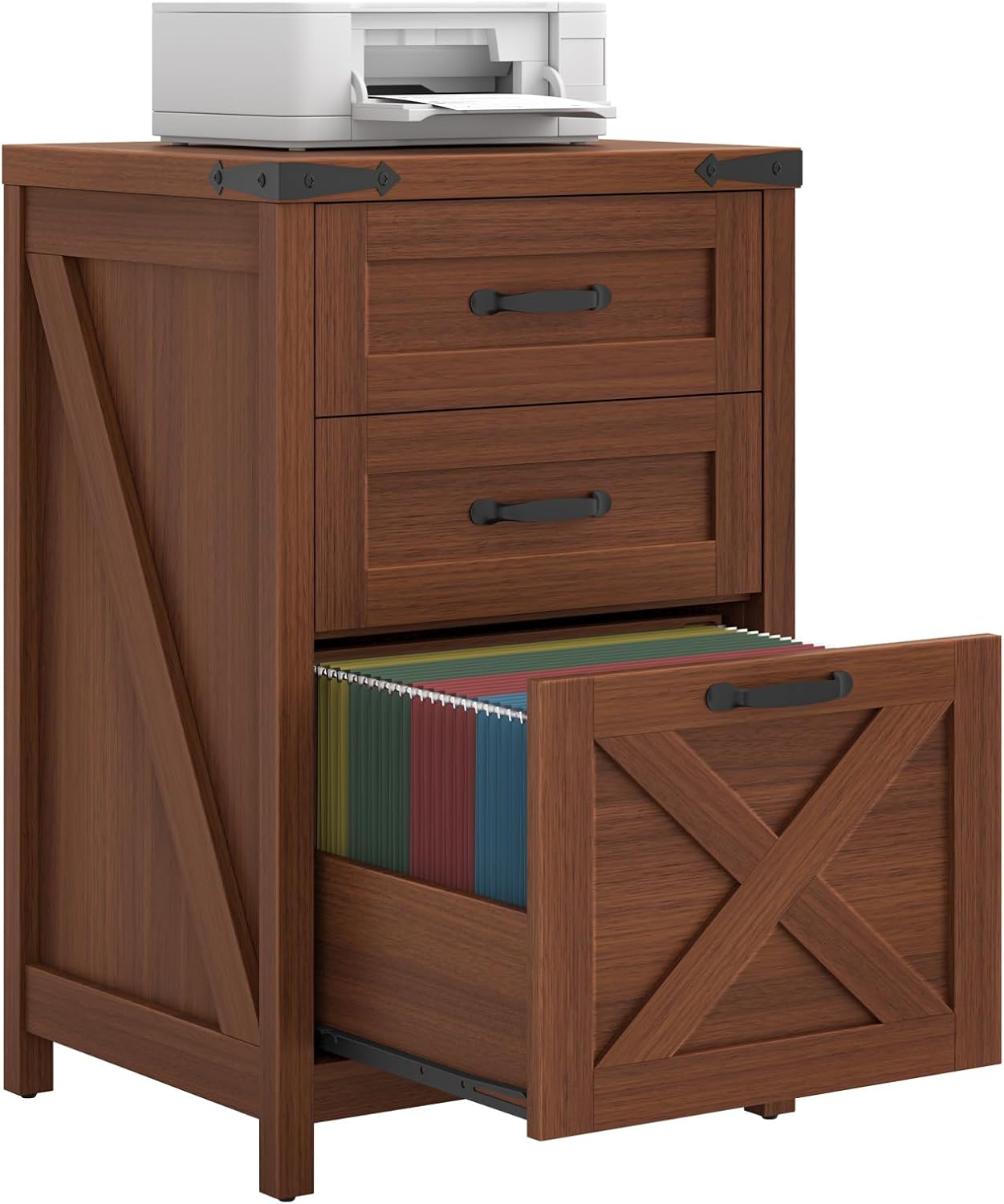 Walnut Farmhouse 3-Drawer Vertical File Cabinet