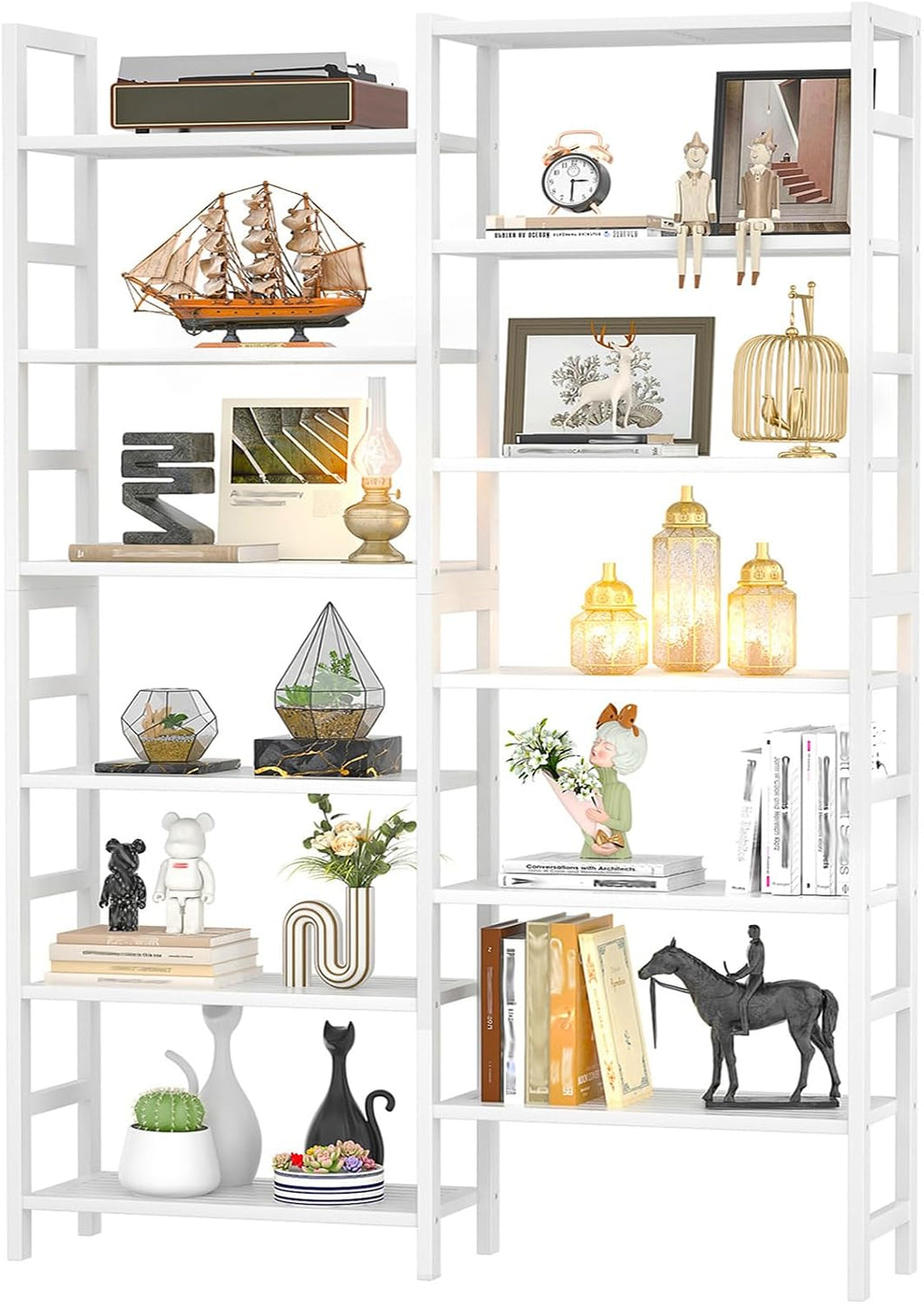 White Bamboo Double Wide 6-Tier Bookshelf