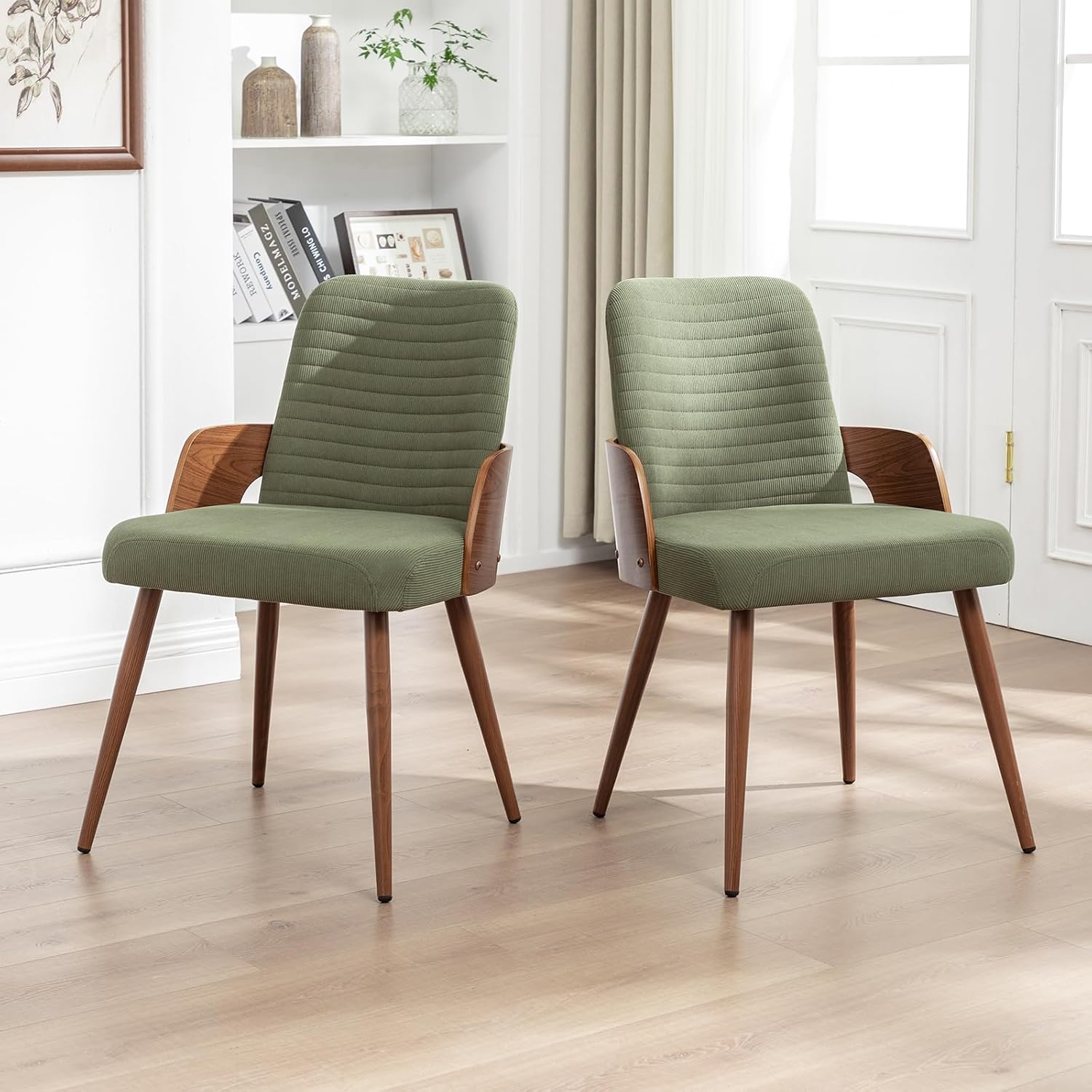 Green Corduroy Mid Century Dining Chair