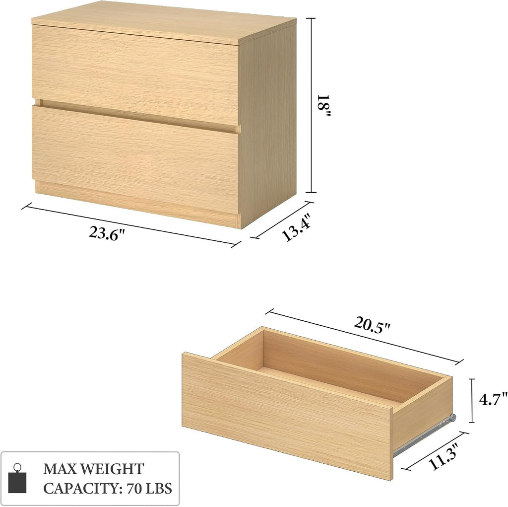 Oak 2-Drawer Multi-scene Storage Dresser Nightstand