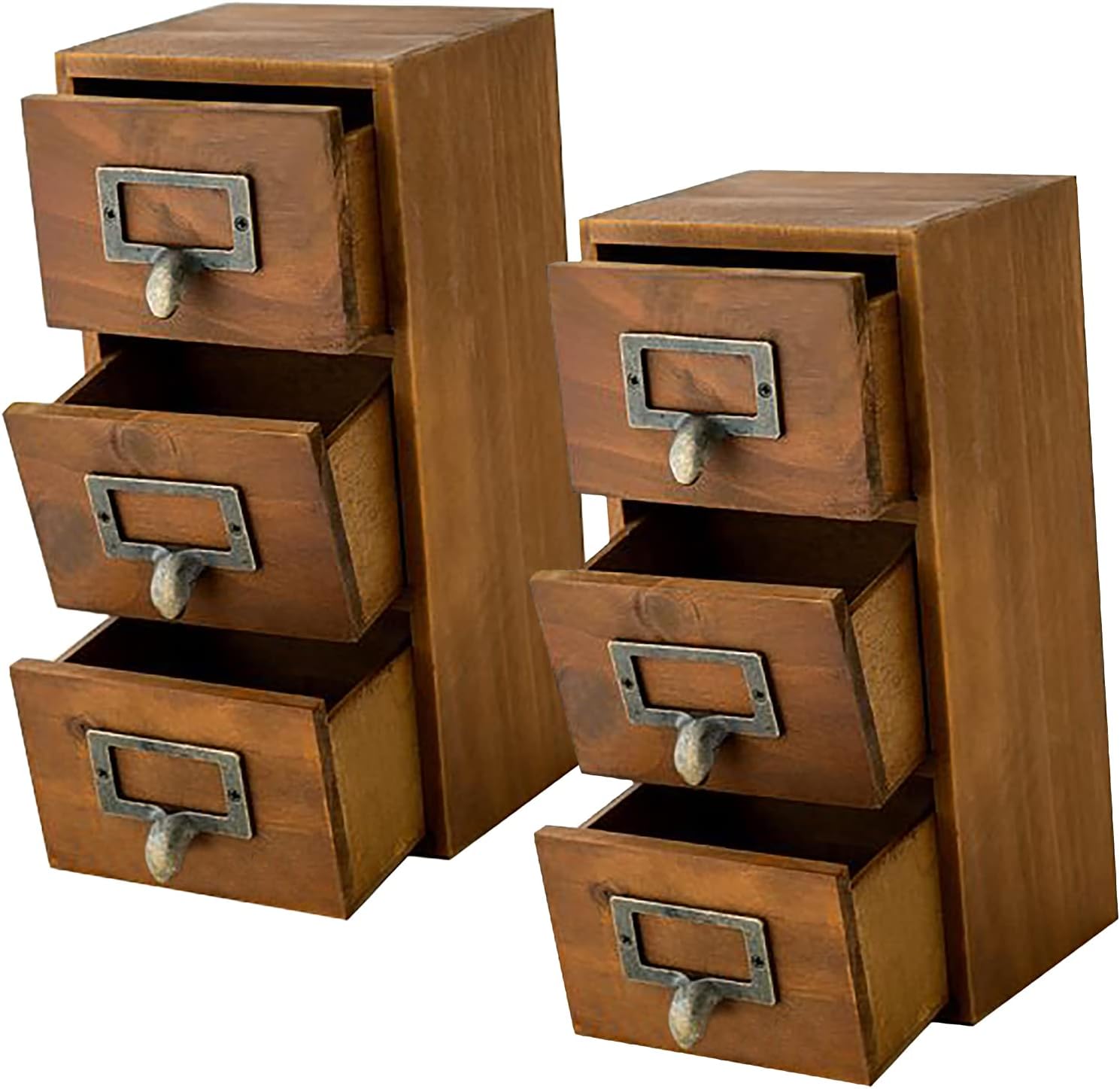 2-Pack Rustic 3-Drawer Desktop Library Organizer