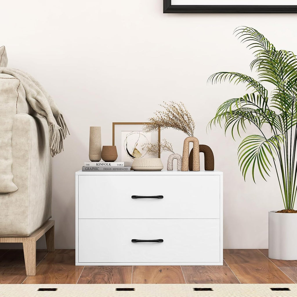 White Stackable 2-Drawer Wood Storage Chest