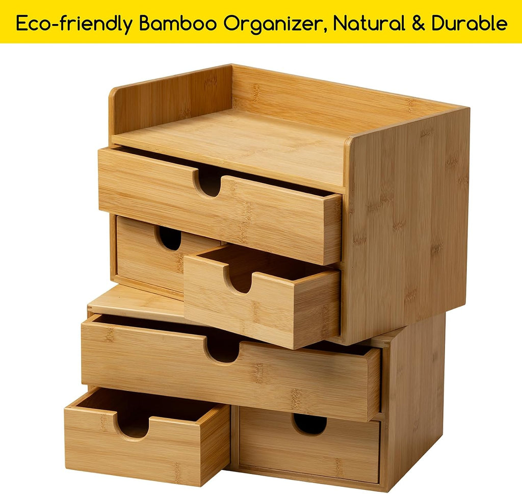 Bamboo Drawer Desktop Storage Organizer