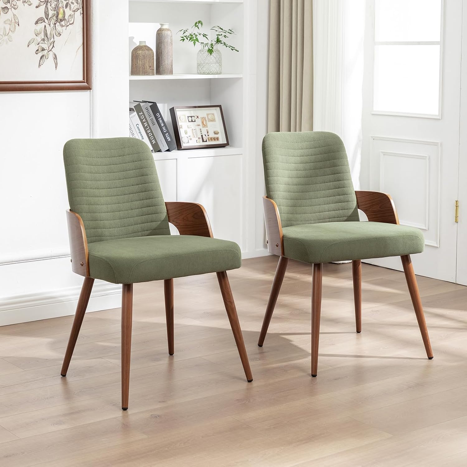 Green Corduroy Mid Century Dining Chair
