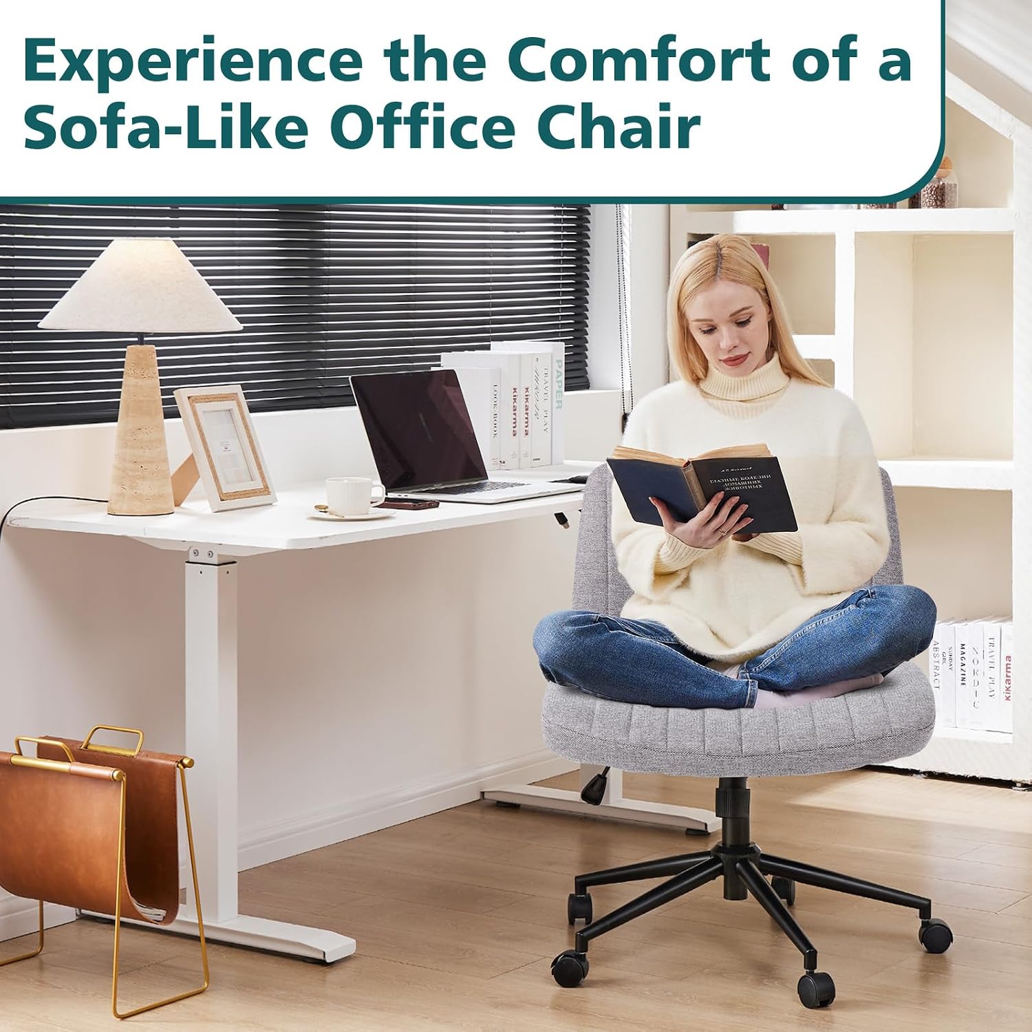 Grey Fabric Cross Leg Adjustable Swivel Task Chair