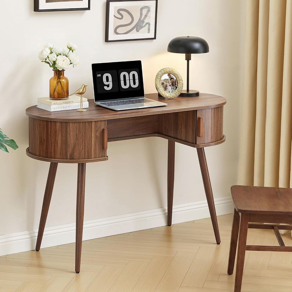 Walnut Oval Fluted Office Desk