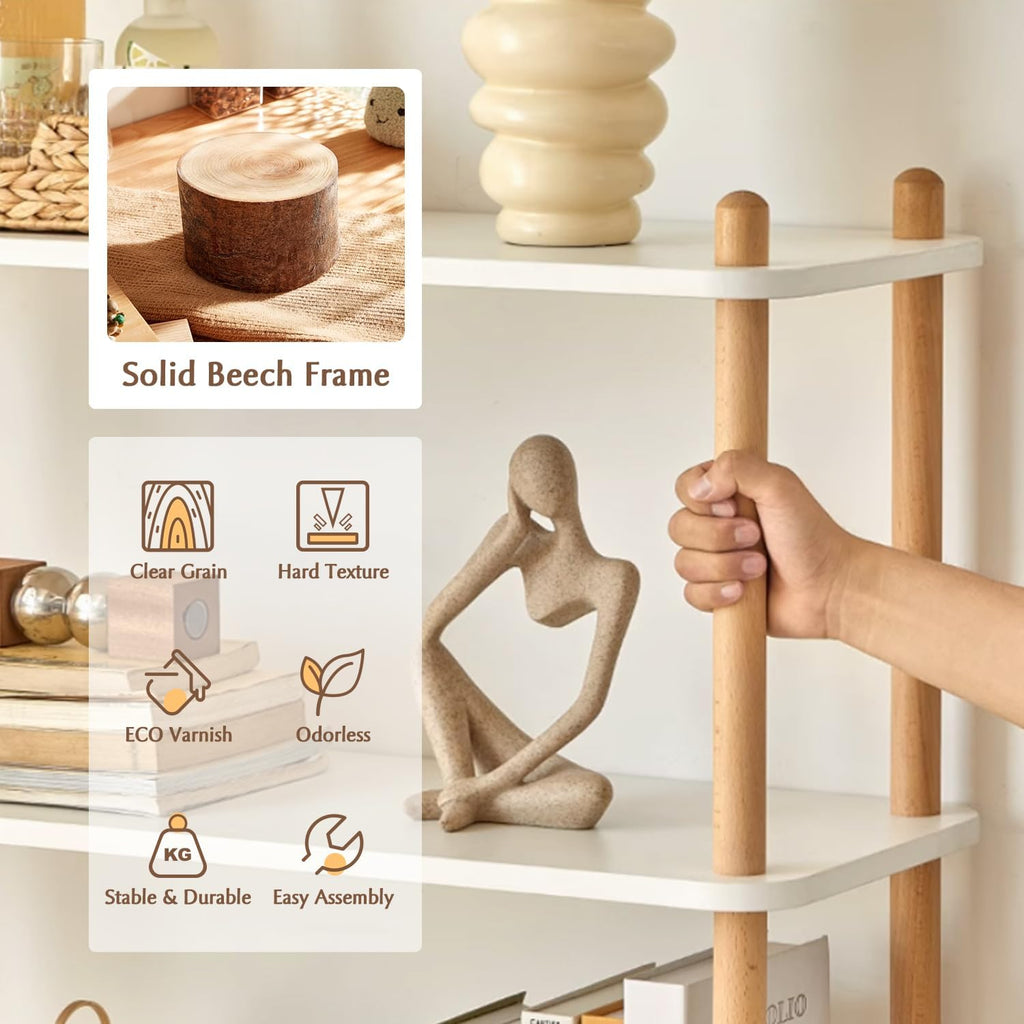 White Beech Wood 5-Tier Open Bookshelf