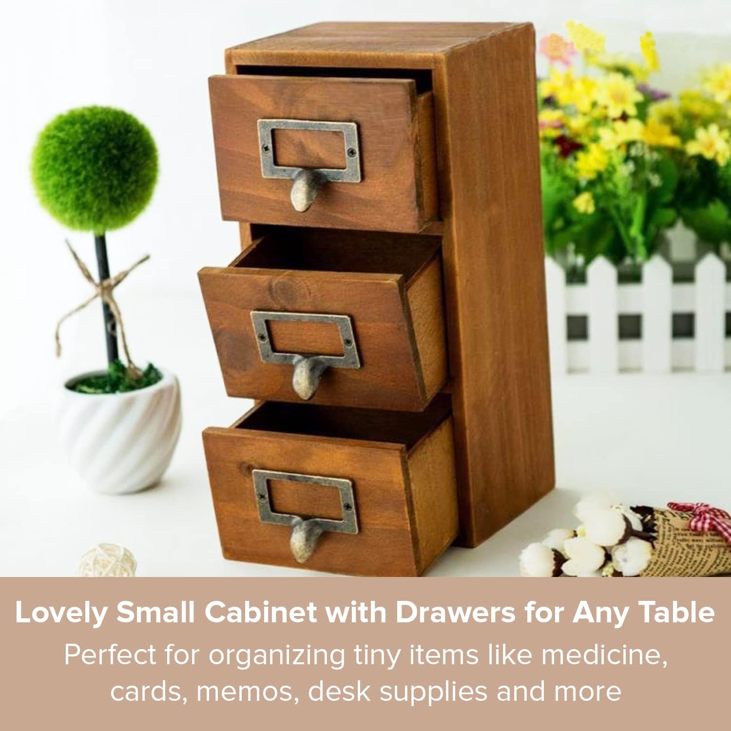2-Pack Rustic 3-Drawer Desktop Library Organizer