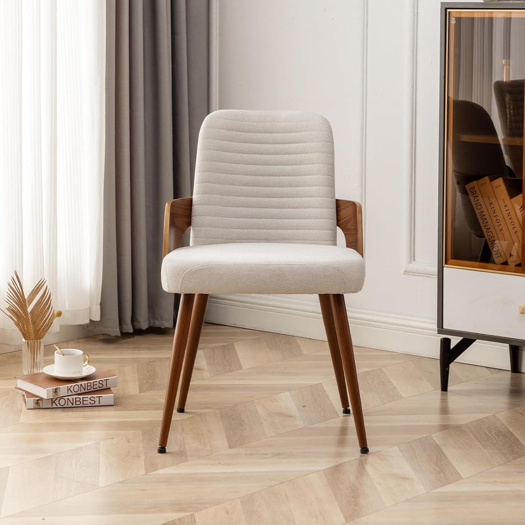 Beige Fabric Mid Century Armless Dining Chair