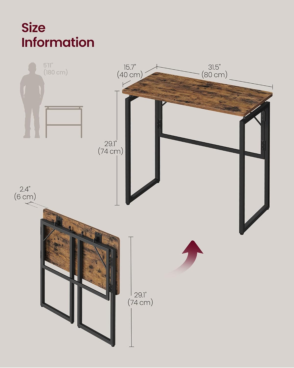 Rustic Brown Foldable Small Desk